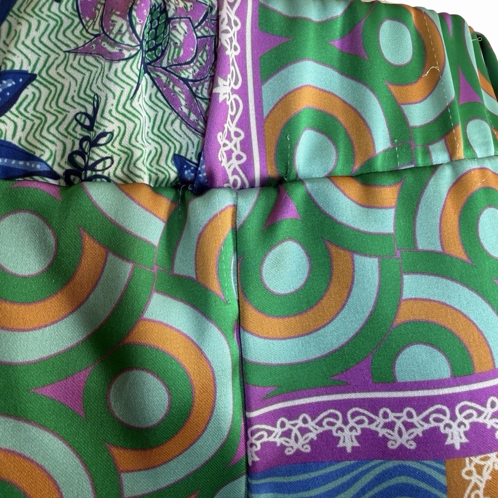 Rachel Zoe Patchwork Palazzo Pants Sz L Wide Leg • Scarf Print Resort Wear Boho - Picture 9 of 12